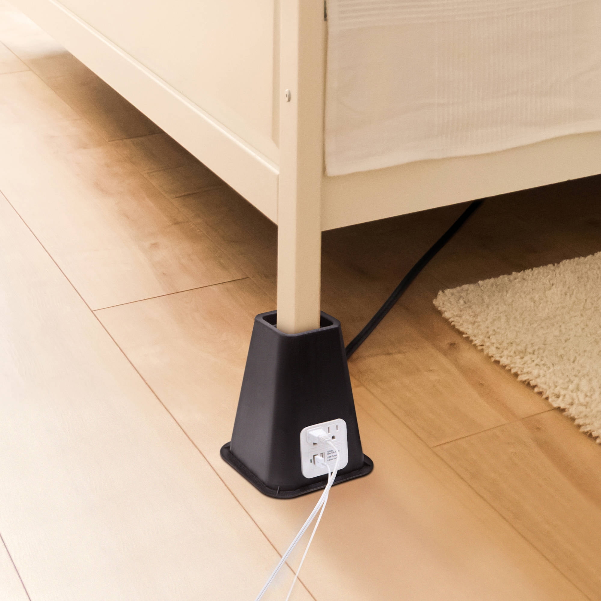 USB Bed Risers, Black, Set of 4