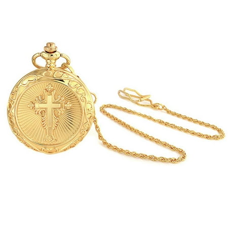 Large Gold Plated Shiny Religious Cross Mens Pocket