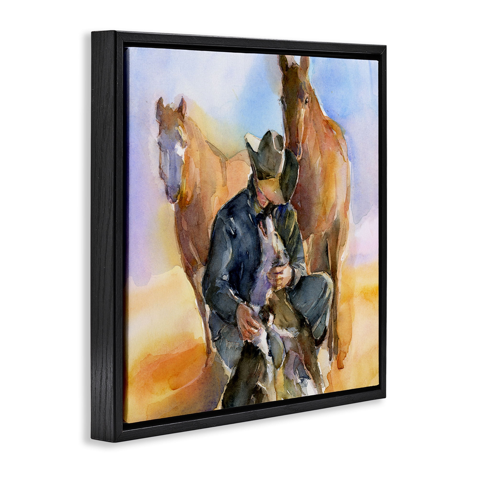 Stupell Industries Cowboy & Animals Watercolor Animals & Insects Painting Black Floater Framed Canvas Art Print Wall Art, 18 x 18