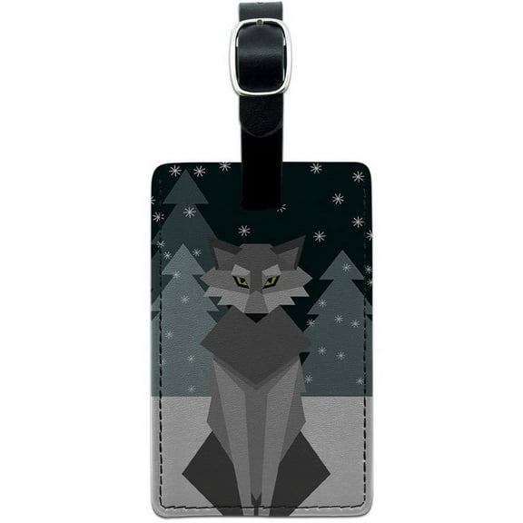 Geometric Winter Wolf Leather Luggage ID Tag Suitcase Carry-On