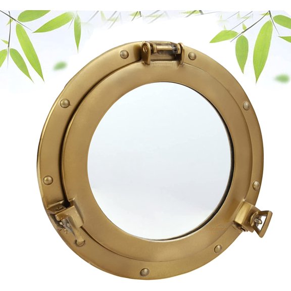 Premium Porthole Mirror, Golden Coated Ship's Mirror, Wall Circle Décor Mirror, Window Maritime Wall Hanging Nautical Home Decorative Mirror for Bathroom Bedroom Living Room