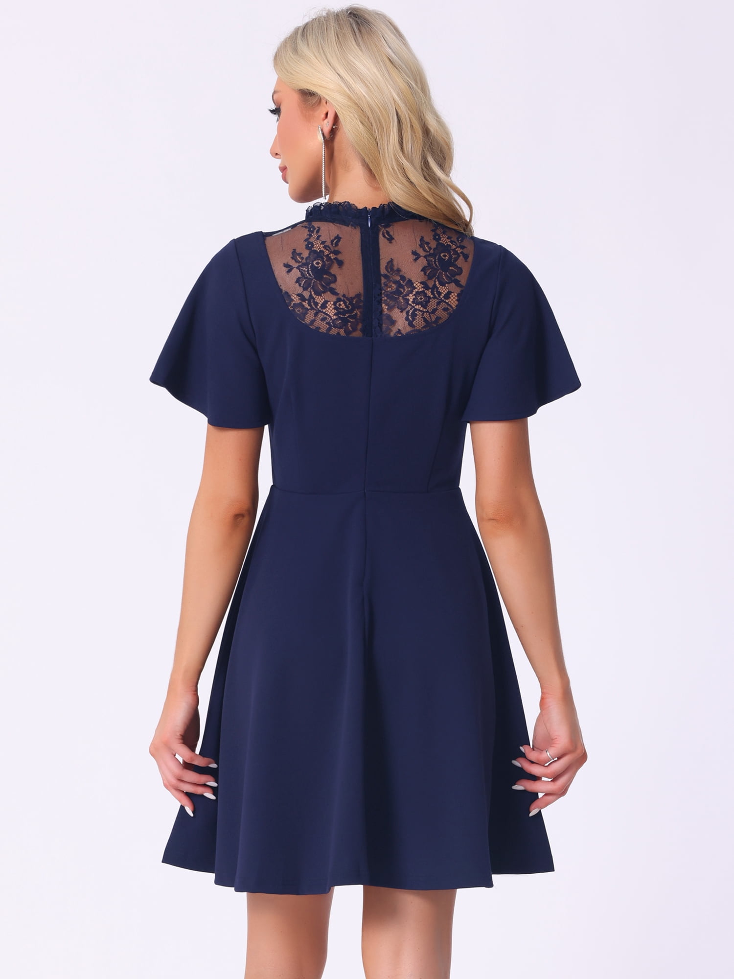 DARING DIVA Women's Lace Mesh Halter Neck Gothic Midi Dresses S Dark Blue