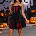 thumbnail image 6 of QATAINLAV Woman Gothic Plaid Mini Dress O-Ring Front Zip A-Line Gothic Dresses Halloween Cosplay Costume, 6 of 9