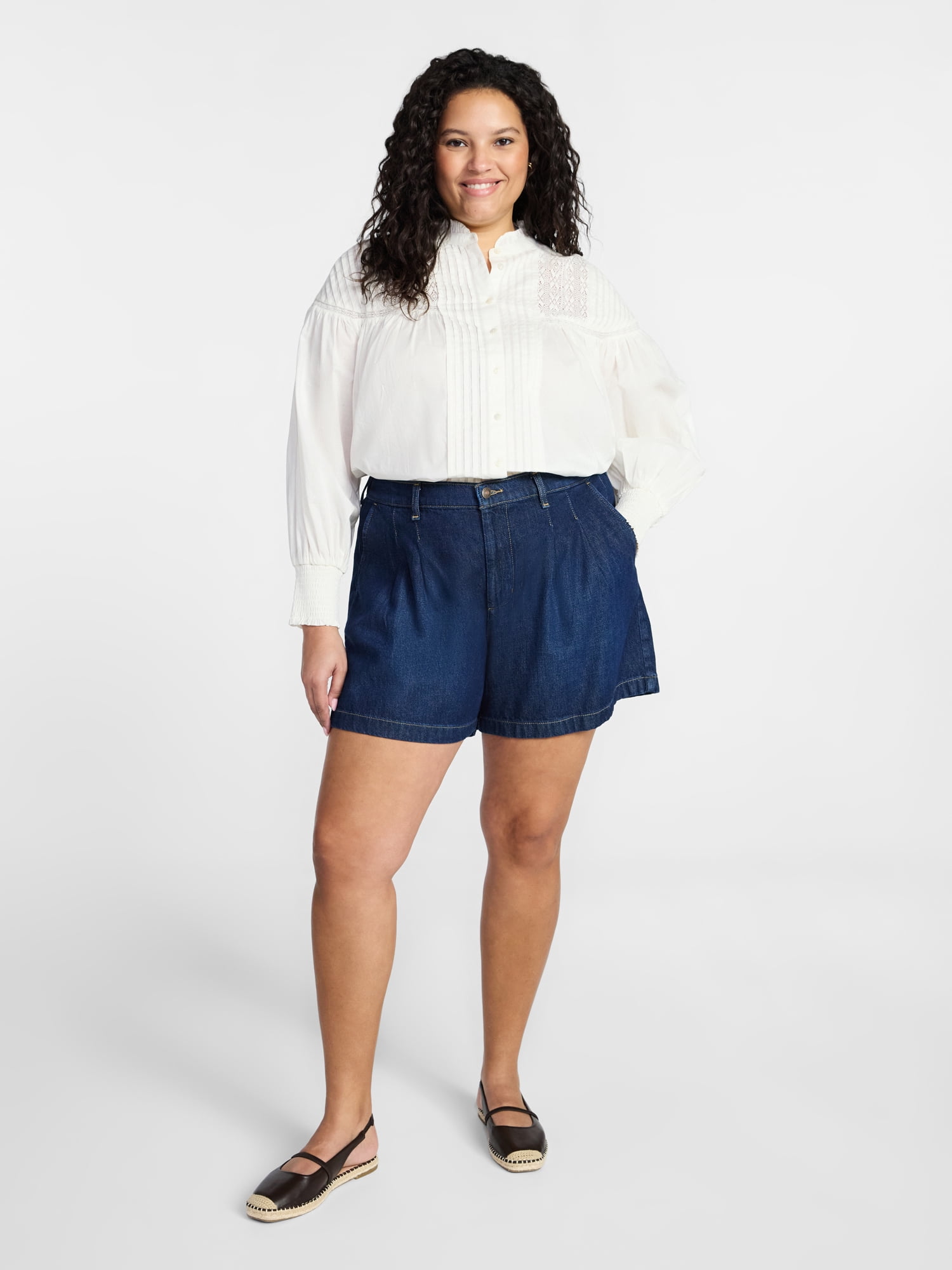 Terra & Sky Women's Plus Drapey Denim Shorts