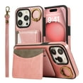 thumbnail image 7 of for iPhone 11 Pro Wallet Case with Card Slots, Hand Wrist Strap Rotate Ring Design, Finger Grip Ring PU Leather Magnetic Button Shockproof Purse Phone Cover for iPhone 11 Pro, Pink, 7 of 7