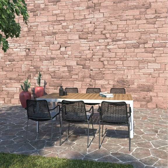 Amazonia Kattegat 7-Piece Patio Rectangular Dining Table Set | Ideal for Outdoors and Indoors, Grey Cushions