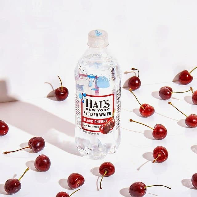 Hal's New York Seltzer Carbonated Black Cherry Flavored Sparkling Water, Zero Sugar, Zero Calorie, Zero Carbs, 20 Fl Oz Pack of 24