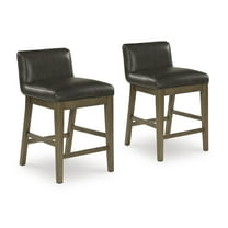 Signature Design by Ashley Cabalynn Faux Leather Upholstered Counter Height Barstool with Solid Wood Frame in Two-Tone Brown, Set of 2