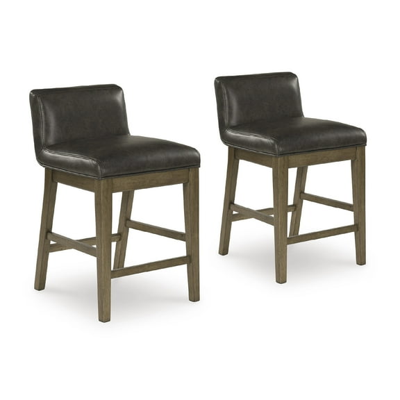 Signature Design by Ashley Cabalynn Faux Leather Upholstered Counter Height Barstool with Solid Wood Frame in Two-Tone Brown, Set of 2