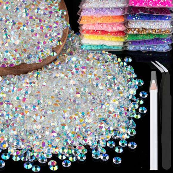5000 diamantes de imitación de resina de 0.079 in a granel transparentes AB con parte trasera plana, redondos, brillantes, gemas de cristal sin fijación por calor, gran cantidad al por mayor para manu
