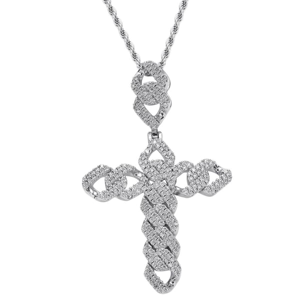 Crystal Rhinestone Collar De Cadena Para Hombres Con Crucifijo, Collar Colgante, Collar De , Gargantilla De Cristal Colgante Plata Yuyangstore collar de cruz