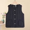 thumbnail image 2 of Taqqpue Women Puffer Vest Solid Color Sleeveless Button Down V Neck Padded Outerwear Winter Warm Oversize Jackets Vests with Pockets, 2 of 5