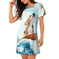 thumbnail image 2 of Haiem dog surfing on surfboard Print Women’s Short-sleeved Nightdress – Comfortable and Loose-Fit Sleepwear, Soft Cotton Sleep Shirt for Relaxing, Casual Nightdress, 2 of 6