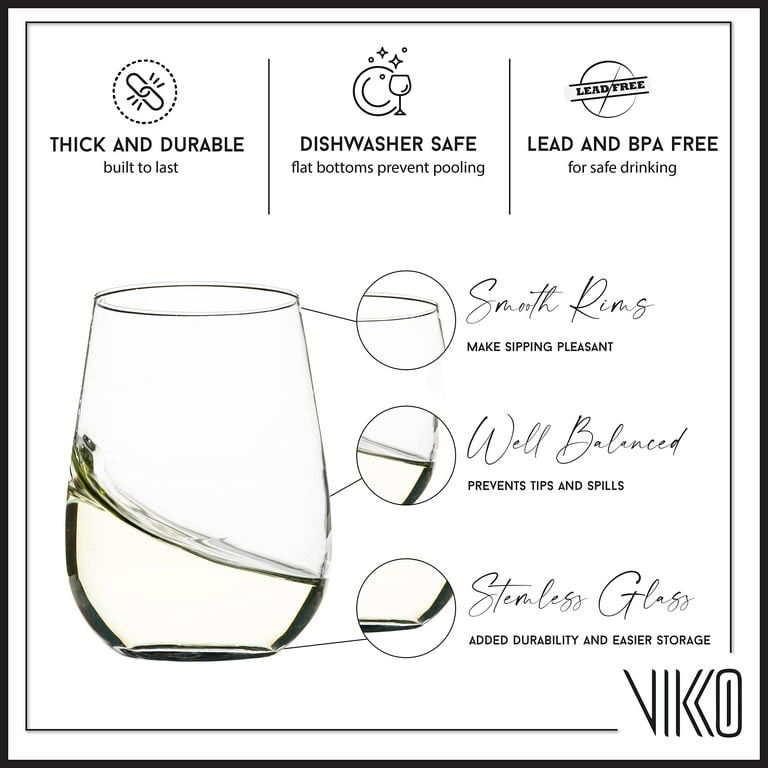 Vikko Stemless Wine Glass, 16 Ounce Wine Glasses Set of 6, White or Red  Wine Glass, Classic and Elegant Wine Glasses