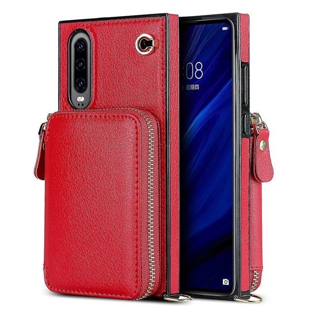 Funda tipo cartera para Huawei P30 con tarjetero y correa para el hombro para mujer