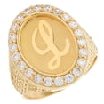 thumbnail image 1 of JackAni 14k Yellow Gold Mens Oval Halo White CZ Initial Letter L Ring, 1 of 5