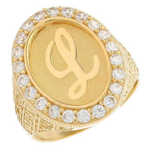 JackAni 14k Yellow Gold Mens Oval Halo White CZ Initial Letter L Ring