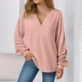 thumbnail image 2 of idosla Womens Oversized Long Sleeve Shirt Casual Waffle Knit Tunic Tops Lace Patchwork Pullover Sweatshirt (Pink, XL), 2 of 8