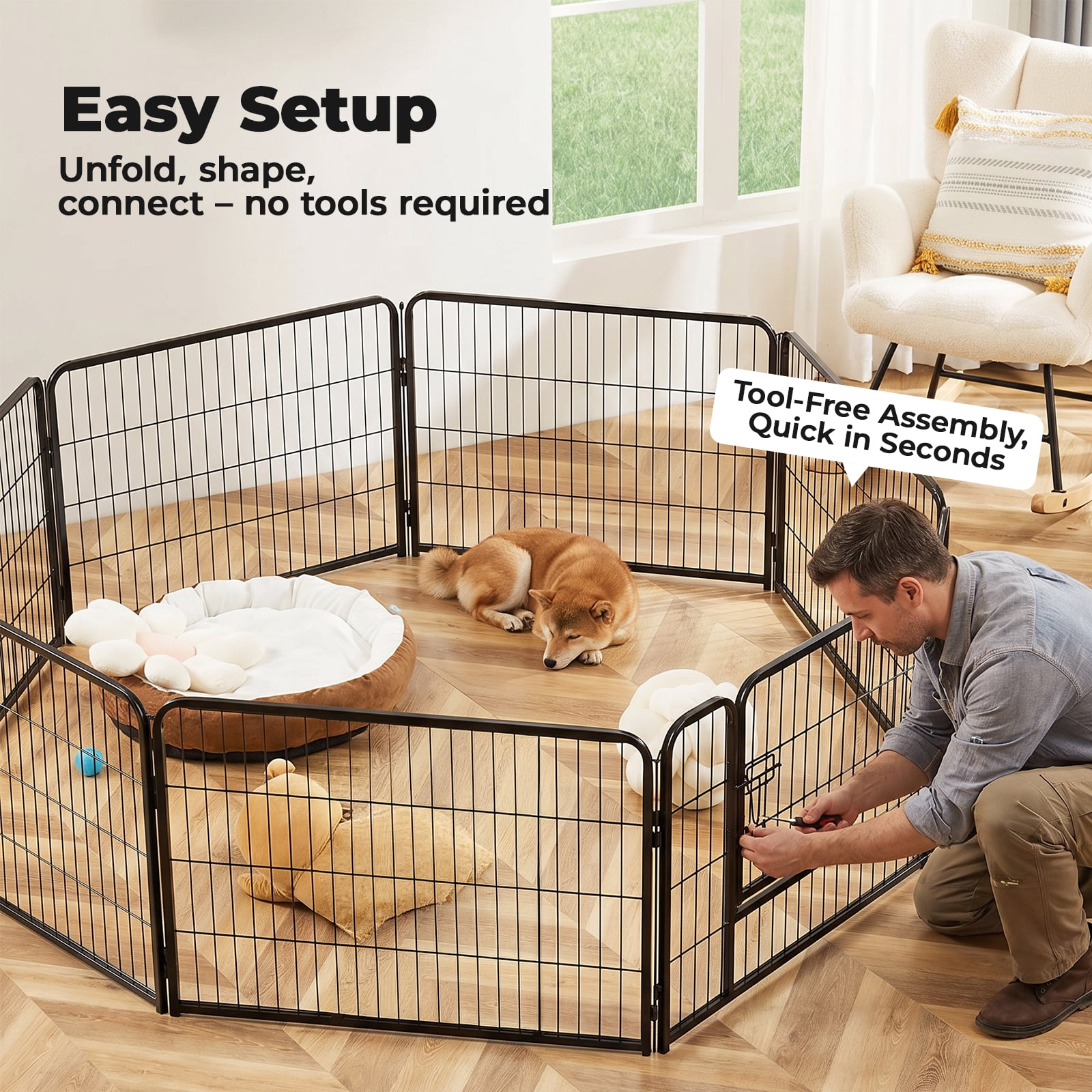 Alvantor Dog Playpen Indoor Fence Height Metal Exercise Pen with Door Small Puppy/Medium/Large Dogs Animal Pet for Outdoor, Garden, Yard