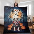 thumbnail image 2 of Happy Halloween Vampire Bulldog BOO with Pumpkins Fun and Spooky Quilt Blanket Dog Lover Gifts Idea Cozy Comforter Throw Blanket - 00018, 2 of 5