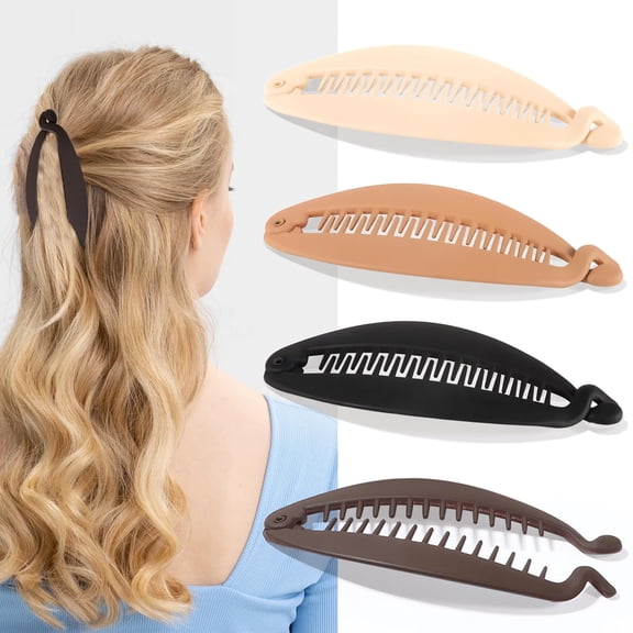 BZCOE Banana Hair Clip,4 Pcs Large Banana Clips for Women,Flexible Hair Clips for Thick Hair,Classic Hair Comb for Any Occasion Banana Clips (Neutral)