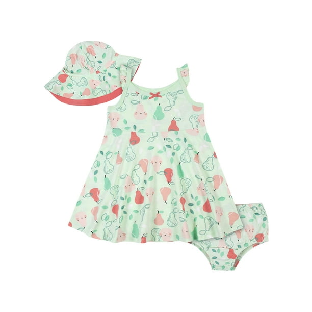 Gerber Baby & Toddler Girls Dress, Sun Hat & Diaper Cover/Panty Set 3 ...