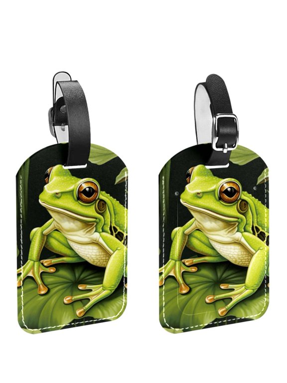 Square 2Pack PU Leather Frog Cruise Luggage Tag with Privacy Cover and Name ID Tag for Travel Handbags Backpacks Luggage Tags