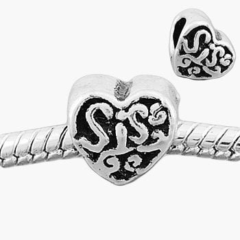 Sis Charm Bead. Compatible With Most Pandora Style Charm (Best Sister Pandora Charm)