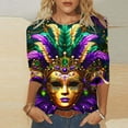 thumbnail image 2 of AGWOLF Women's Plus Size Mardi Gras Shirt 3/4 Sleeve Round Neck T-Shirts Fat Tuesday Party Costume Festival Party Tops, 2 of 5
