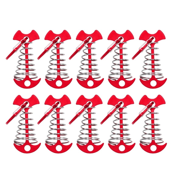 Jesscasday 10Pcs Portable Fishbone Deck Anchors Peg with Spring Buckles Deck Planks Board Tent Stakes Outdoor Camping Accessories