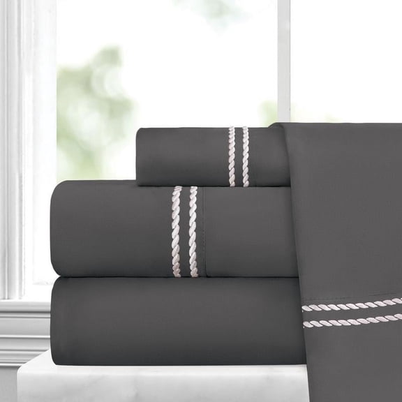 Noble Linen's 4 Piece Sheet Set with Rope Embroidery