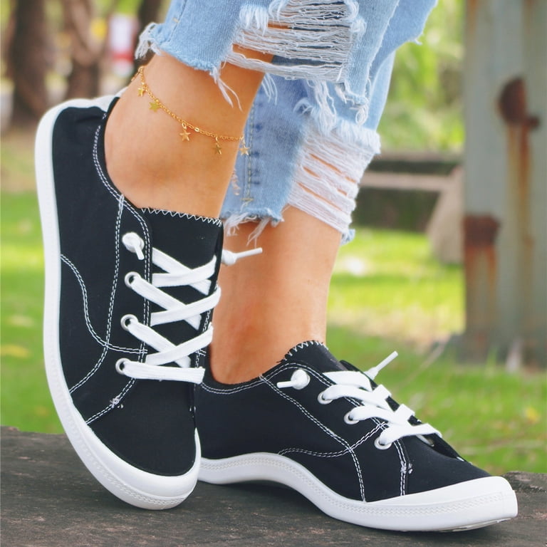Women's Canvas Shoes Vulcanize Casual Lace Up Flat Shoe Boots for