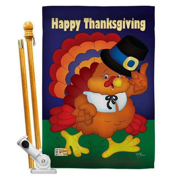 Breeze Decor BD-TG-HS-113037S-IP-BO-D-US19-BD 28 x 40 in. Demos Gracias Fall Thanksgiving Impressions Decorative Vertical Double Sided House Flag Set with Pole Bracket Hardware