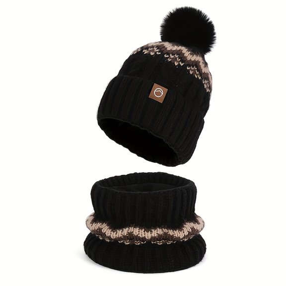 Three-piece set of winter hats, neck scarf, gloves, outdoor cold-proof and warm pullover hat with velvet ear protection knitted woolen hat for women
