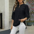 thumbnail image 5 of Timegard Tops for Women Puff 3/4 Sleeve Keyhole Neck Lightweight Blouse Dressy Casual Loose Comfy Tops, 5 of 8