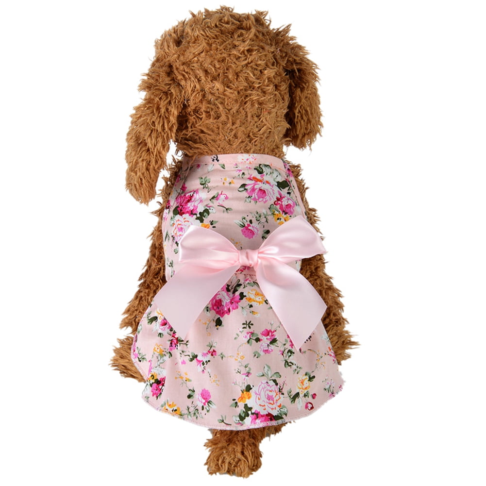 4 Pieces Dog Bowknot Floral Dress Pet Princess Dress Dog Sundress Dog Princess Dress Puppy Summer Dress for Small Pets Dogs Puppy Cats 