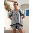 thumbnail image 2 of LMLYSoH Women Plaid Set, Short Sleeve Ruffled Shirt with Elastic Waist Shorts Summer Outfit, 2 of 6