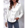 thumbnail image 3 of jinghuiyue Womens Satin Button Down Shirt Casual Long Sleeve V Neck Solid Loose Blouse Dressy Business Tops M, 3 of 6