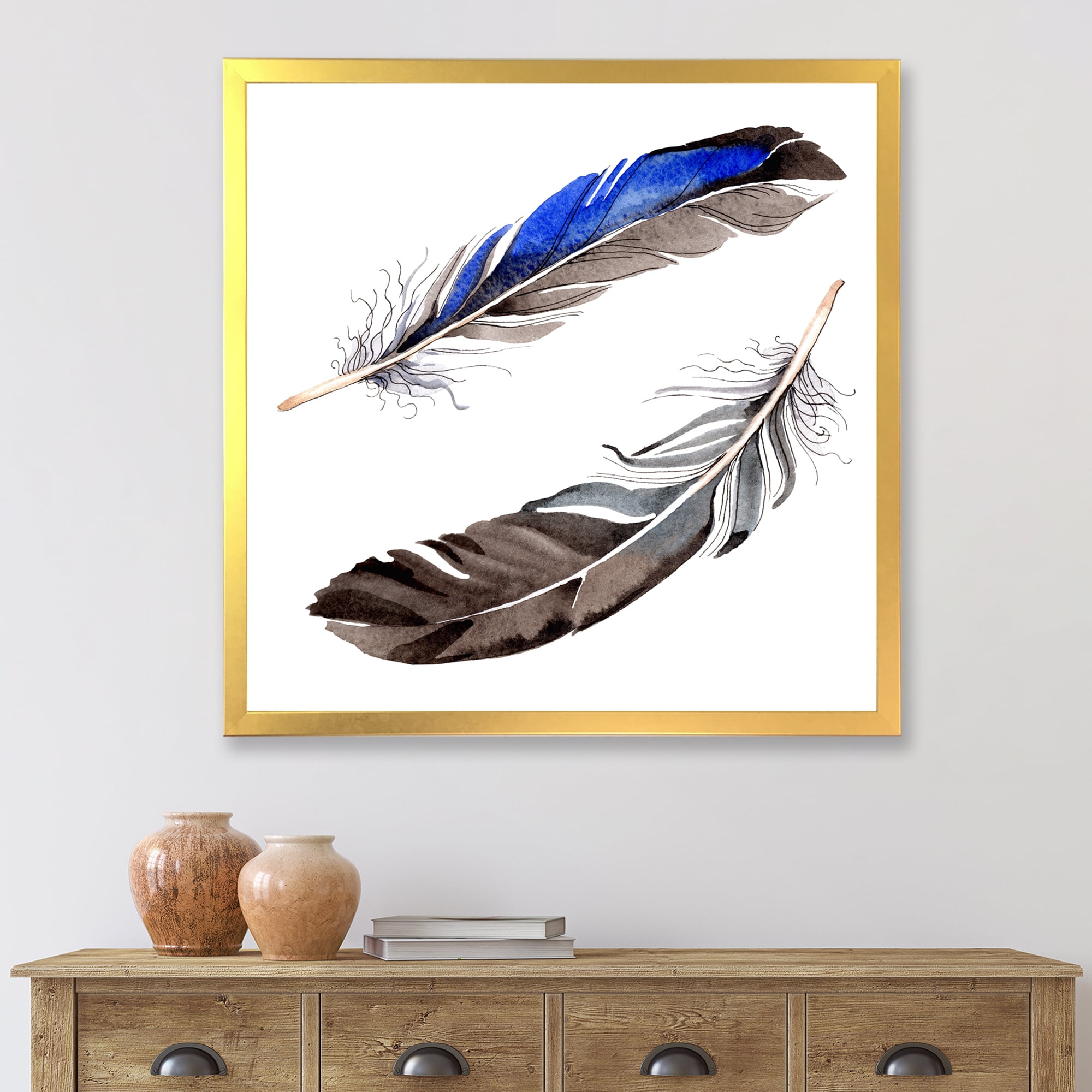 Designart 'Colourful Boho Art Feathers III' Bohemian & Eclectic Framed Art Print