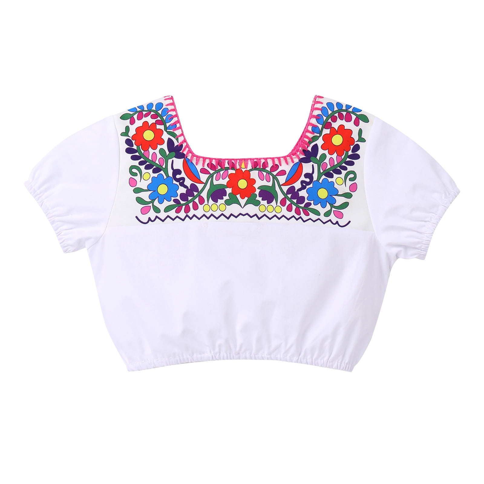 IBTOM CASTLE Toddler Baby Girls Mexican Traditional Fiesta Cinco de Mayo Outfit Floral Print Top + Skirt + Headband Photo Shoot Clothes 18-24 Months Hot Pink