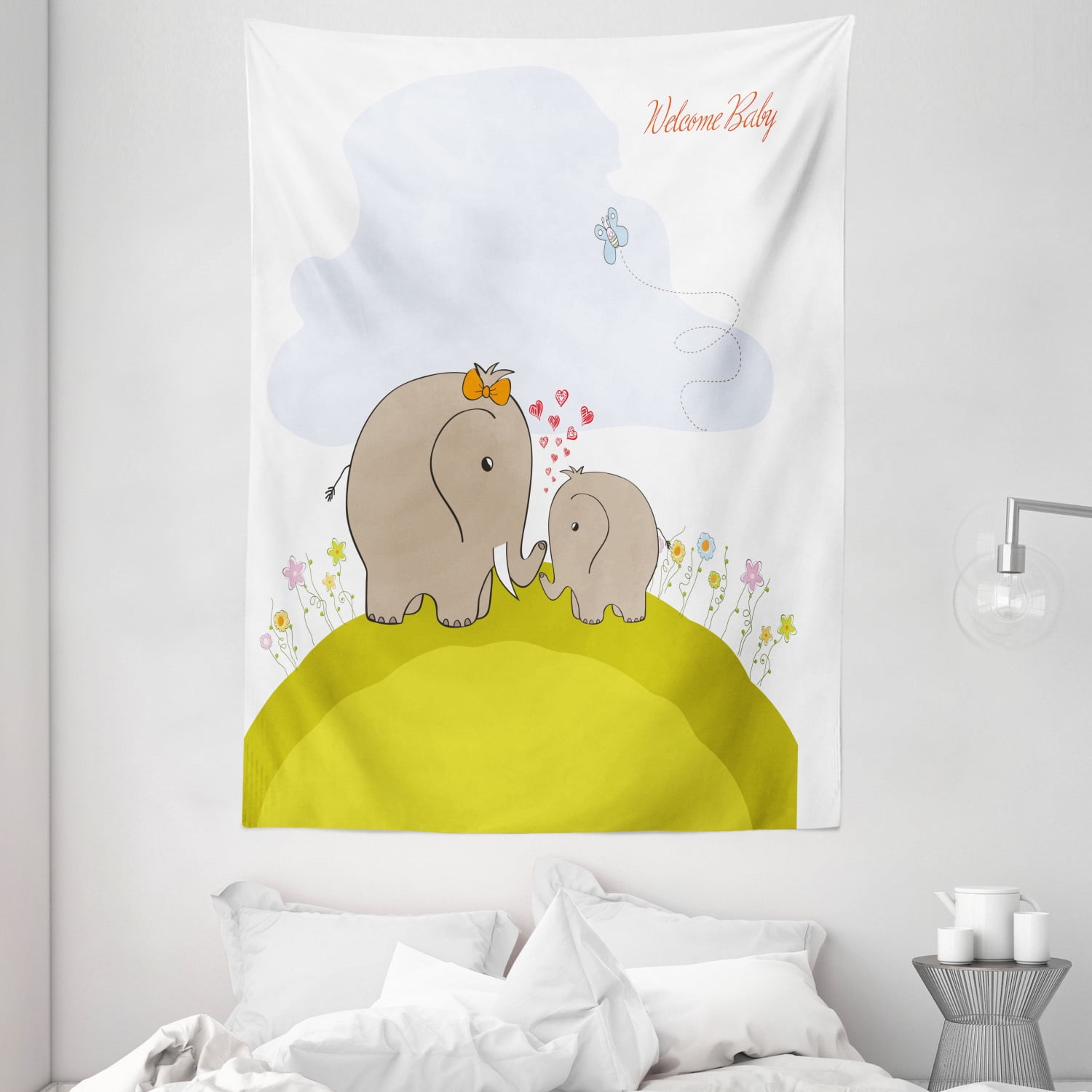 Nursery Tapestry, Baby Shower Inspired with Mother Baby Elephant Love
