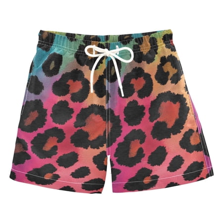 Rainbow-color Leopard Print Boys Swim Trunks Board Shorts Beach Pants Bathing Bottoms 2T