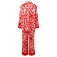 thumbnail image 6 of Wang6 Women's Satin Silk Pajamas Sets Soft 2 Piece Long Sleeve Pjs Sets V Neck Button Shirts Wide Leg Pants Ladies Loose Fit Floral Printed Sleepwear Lounge Sets Red L, 6 of 7