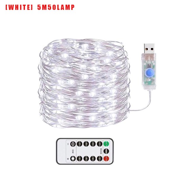 USB LED Light String Home Office Garden Impermeable Control remoto Temporizador Lámpara String 5m 50LEDs Blanco Vogacara HA001496-01