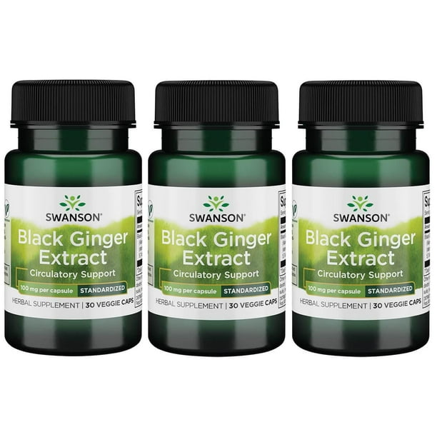 Swanson Black Ginger Extract Standardized 100 mg 30 Veg Caps 3 Pack