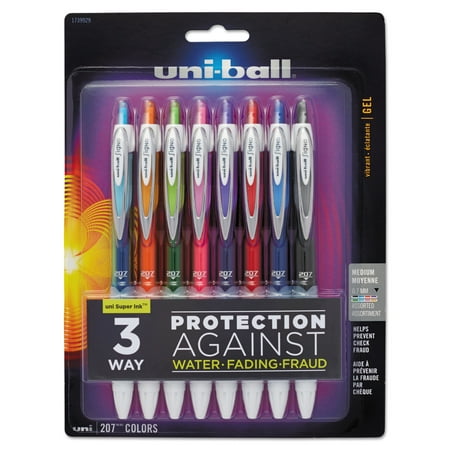 Signo Gel Retractable Refillable Pen - uni-ball Signo 207 Retractable Gel Pen, Assorted Ink, 0.7mm, 8/Set