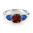 thumbnail image 2 of Gem Stone King 925 Sterling Silver Red Garnet and Blue Created Sapphire 3 Stone Engagement Ring for Women (2.93 Cttw, Gemstone January Birthstone, Size 5), 2 of 3