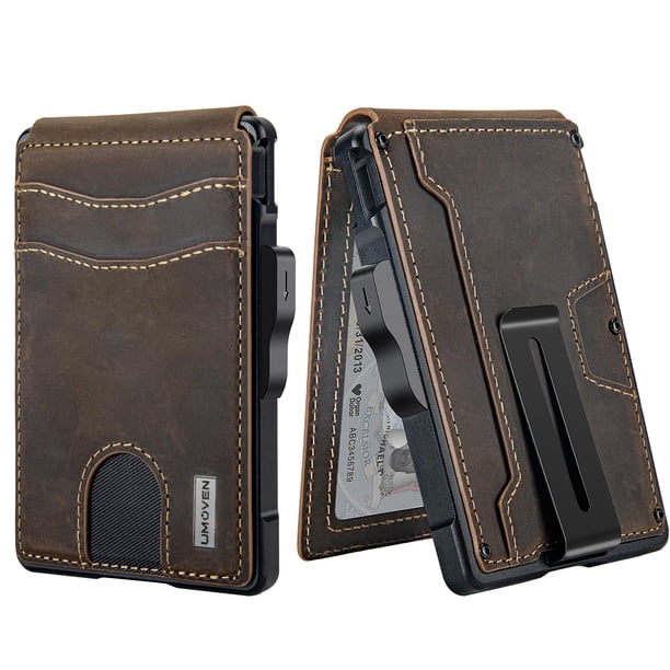 Wallet Umoven - Cartera de piel para hombre con bloqueo RFID, color marrón