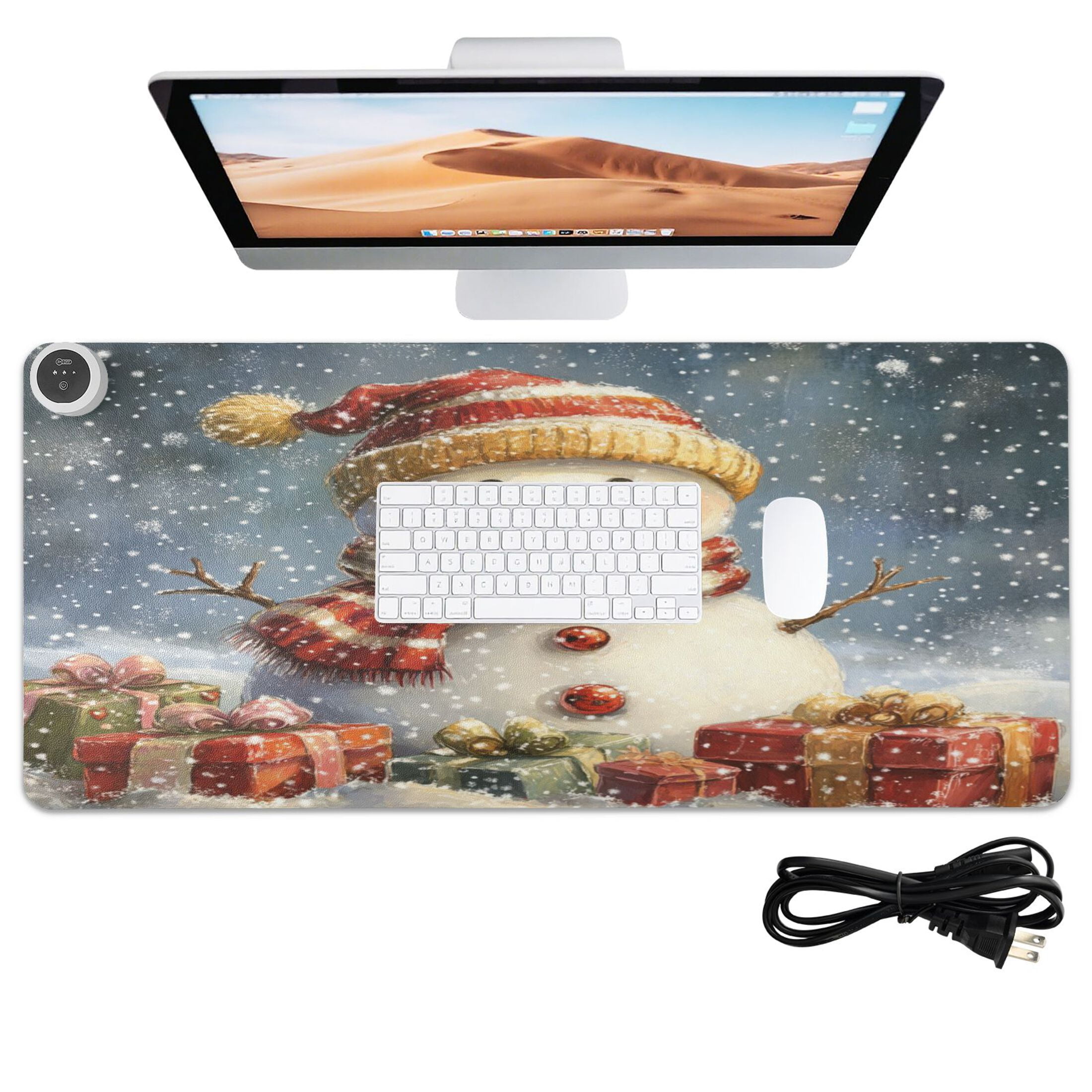 Wobogo Snowman Gift Heated Mouse Pad Extra-Large Desk Mat With 3 Heating Levels and 3-hour Auto Shut-Off Protection Ideal for Computer Keyboards Home Office Hand-warming Essential 31.5in × 13in