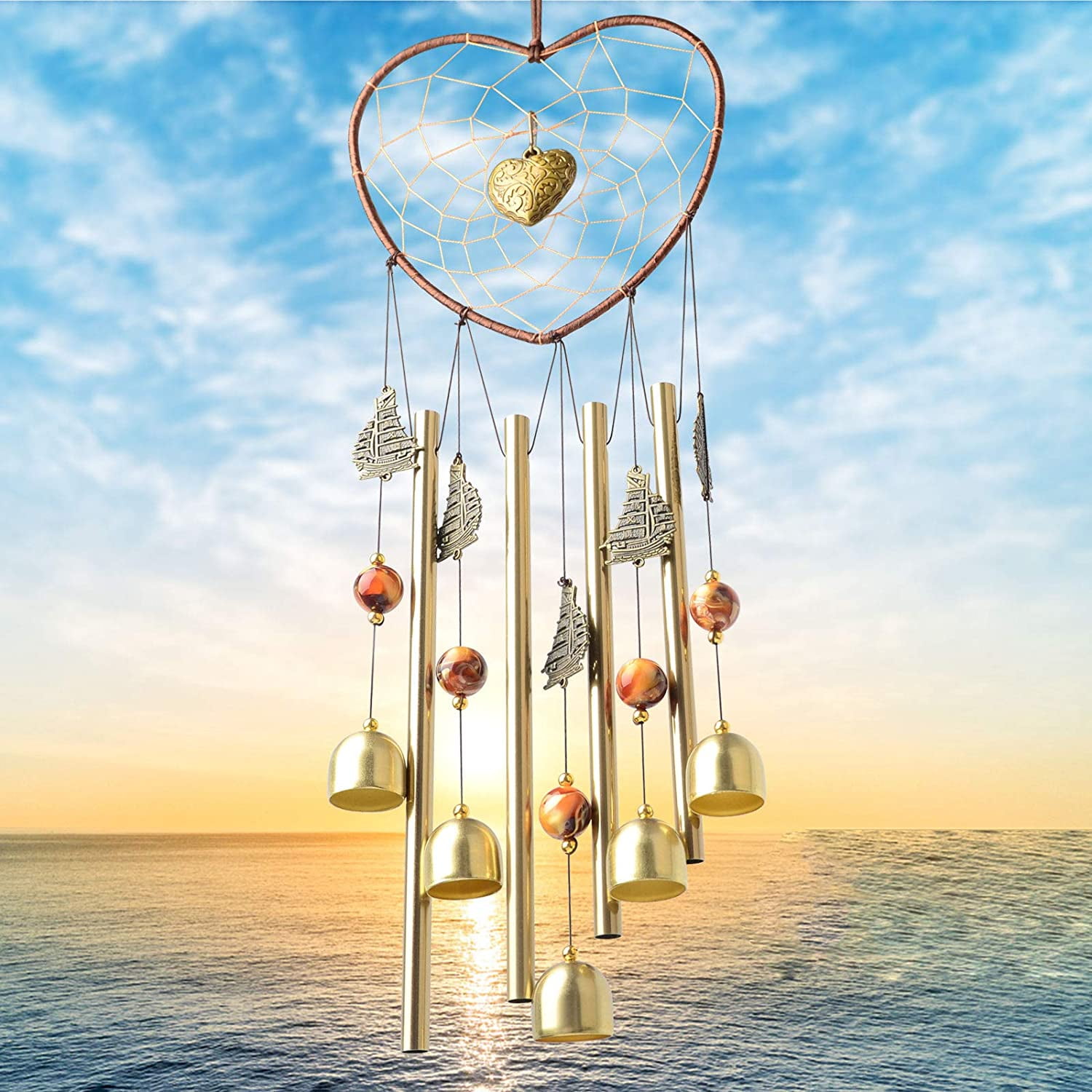 Heart Dream Catcher Wind Chimes Metal Music Outside Wind Chimes Mom